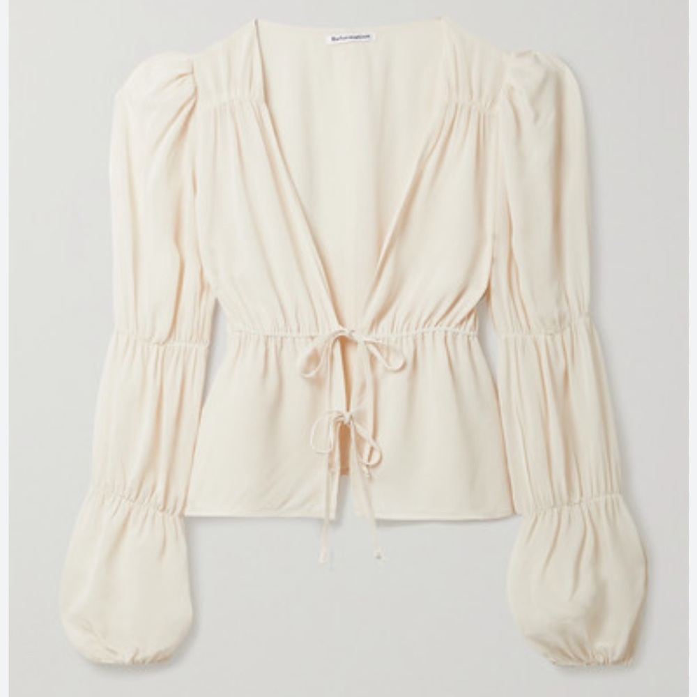 NWT Reformation Cream Blouse with Tie Detail